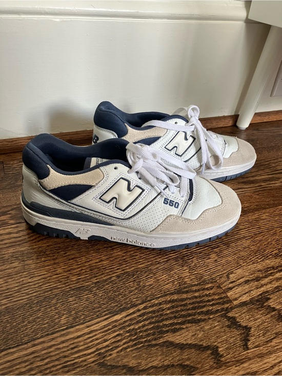 New Balance Shoes - New Balance Kids 550 Sneakers in White, Navy, and Beige
